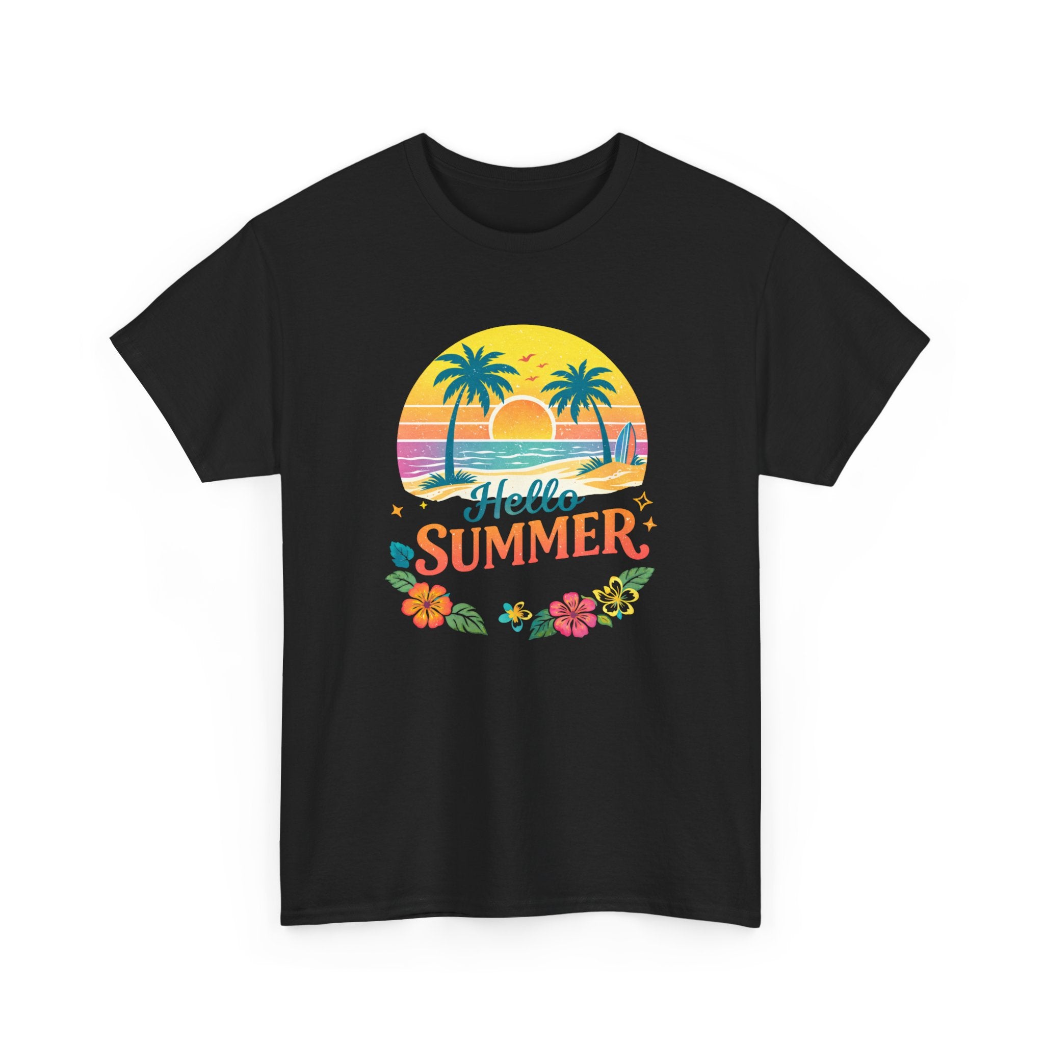 Hello Summer T-Shirt — Tropical Beach Palm Tree Graphic Tee
