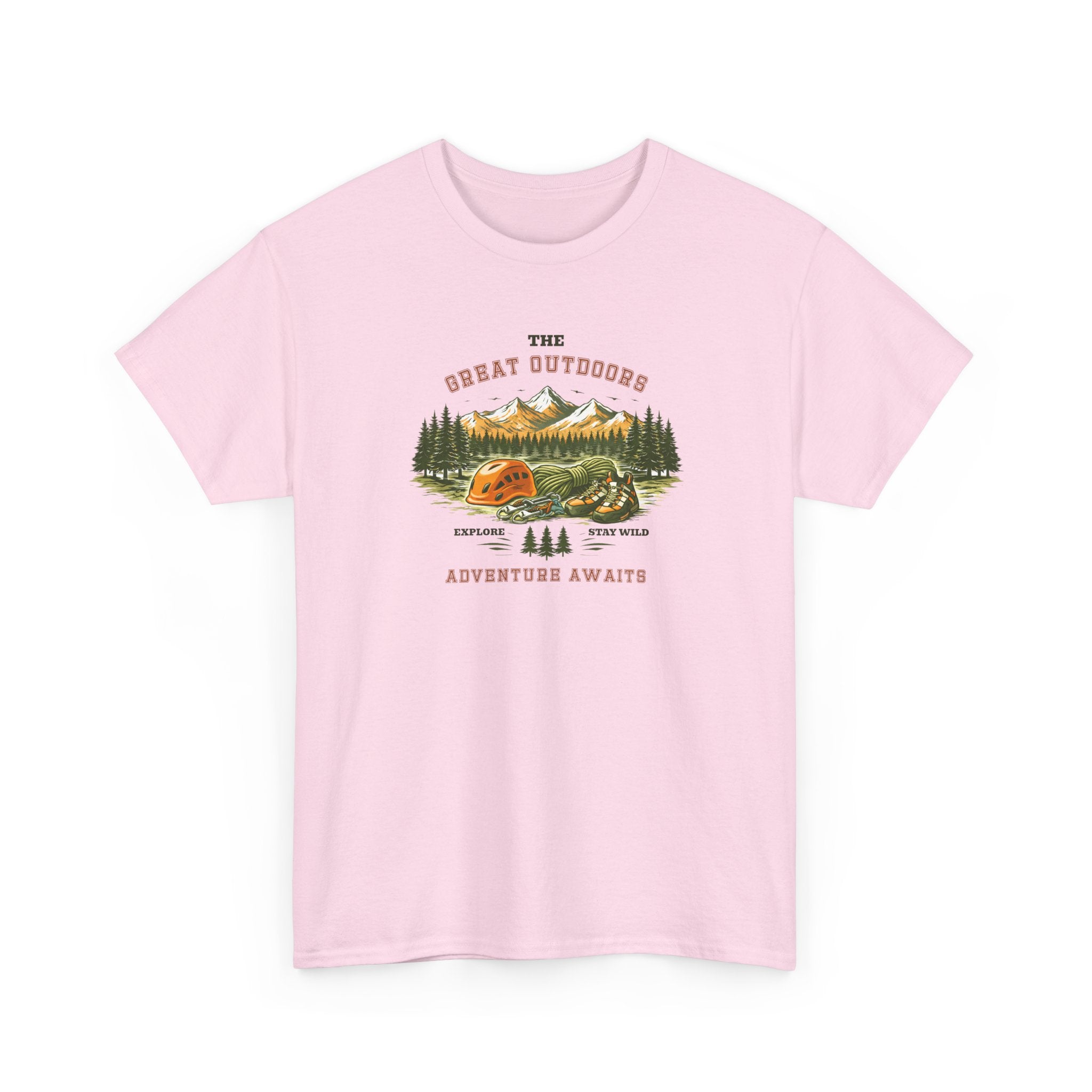 Rock Climbing Camping T-Shirt — "The Great Outdoors: Adventure Awaits" Graphic Tee