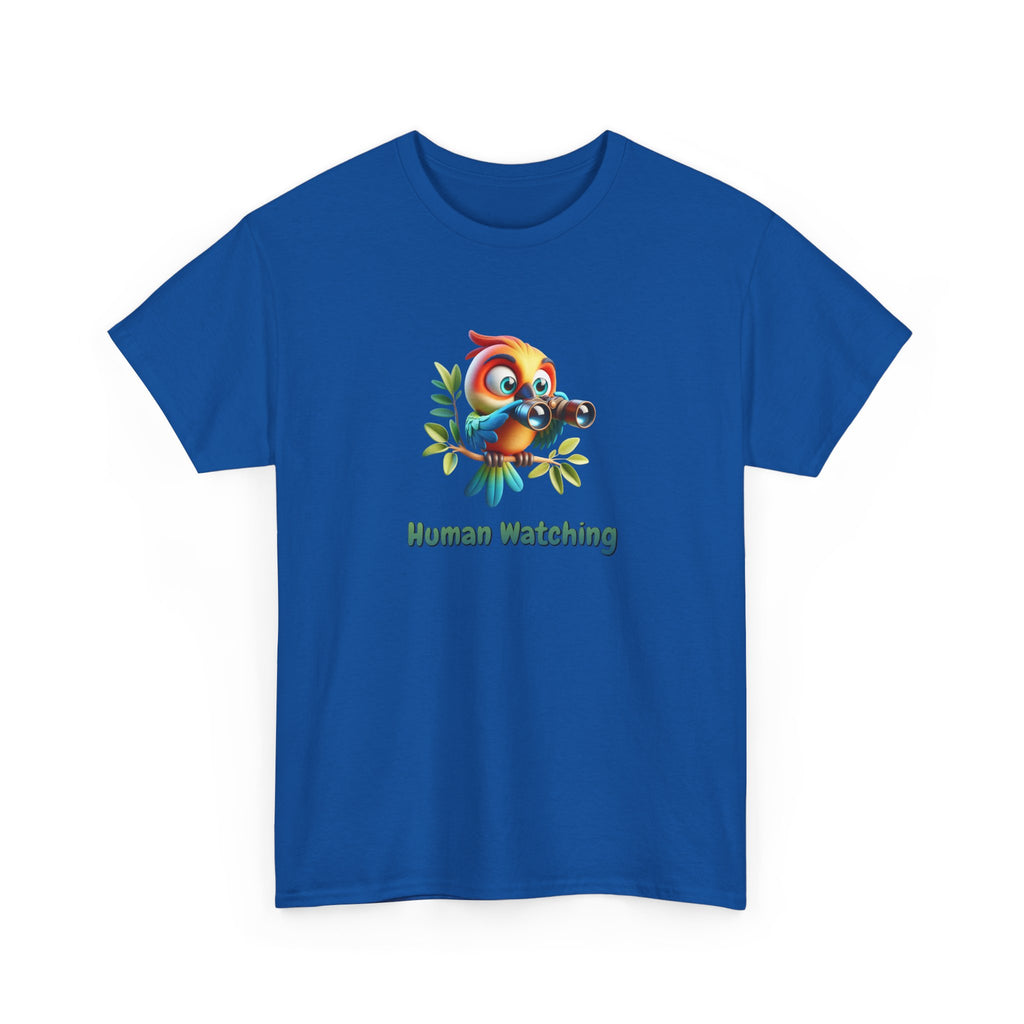 T‑Shirt — Cute Bird with Binoculars "Human Watching" Graphic Tee