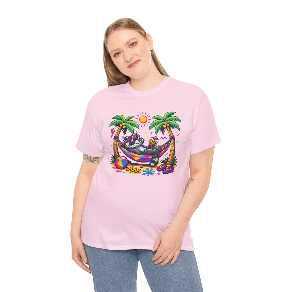 Beach Raccoon Hammock T‑Shirt — Tropical Summer Vibes Graphic Tee
