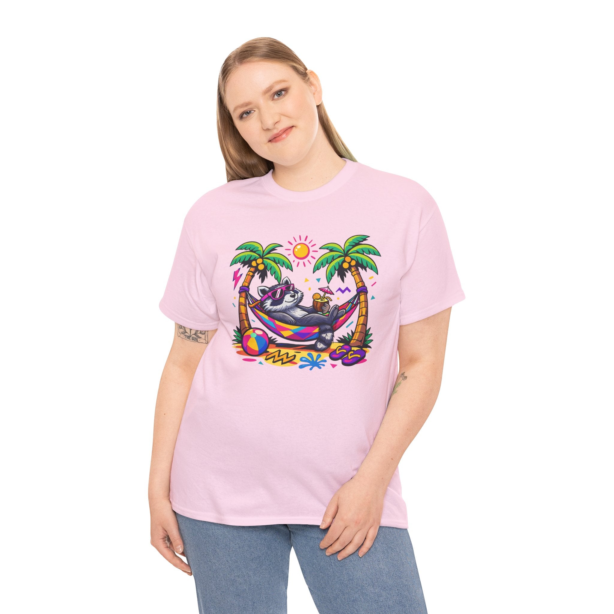 Beach Raccoon Hammock T‑Shirt — Tropical Summer Vibes Graphic Tee