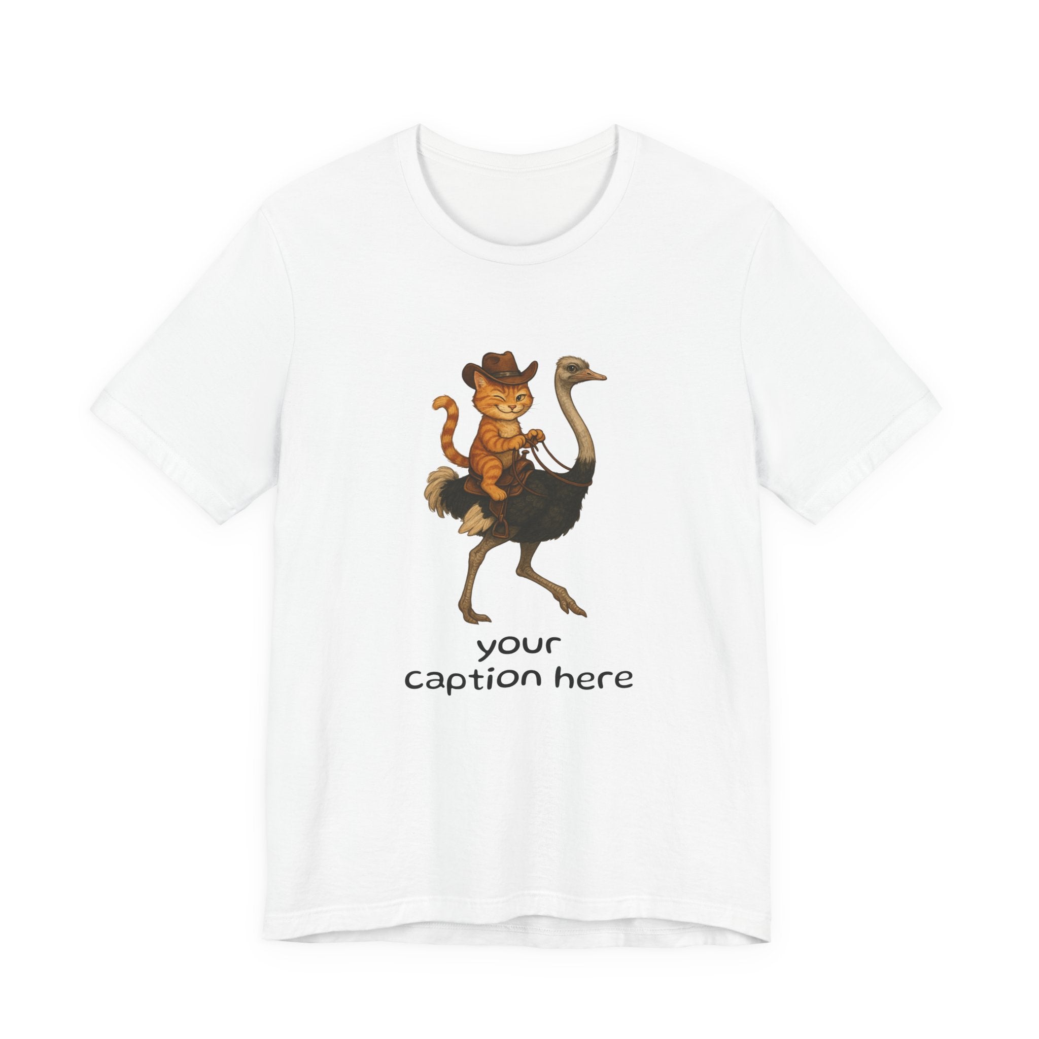 Cat Cowboy Riding Ostrich T-Shirt – Whimsical Western Animal Tee