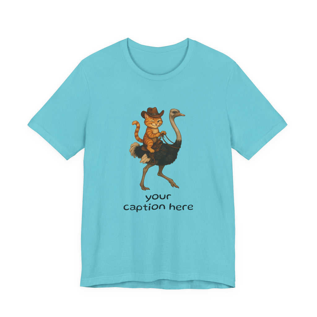 Cat Cowboy Riding Ostrich T-Shirt – Whimsical Western Animal Tee