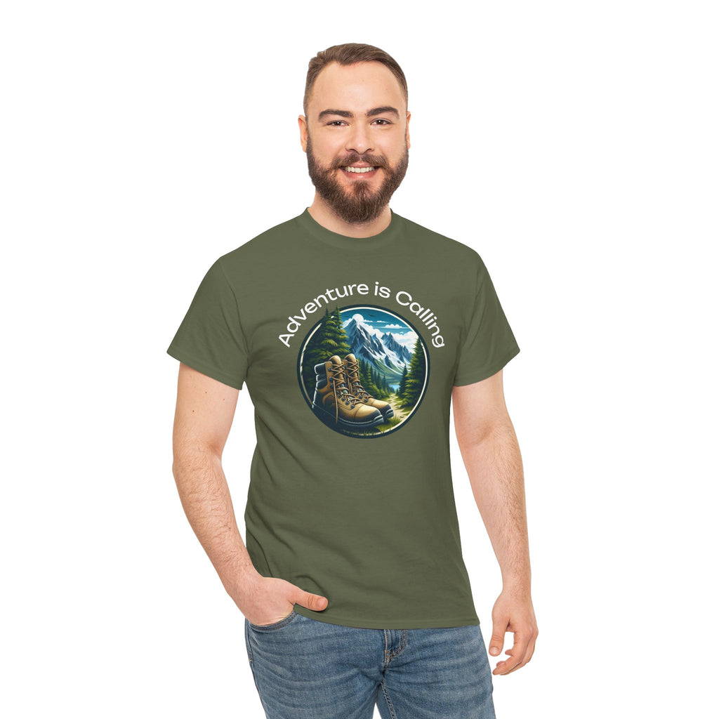 Adventure Is Calling Hiking T‑Shirt — Mountain Boots Outdoor Tee