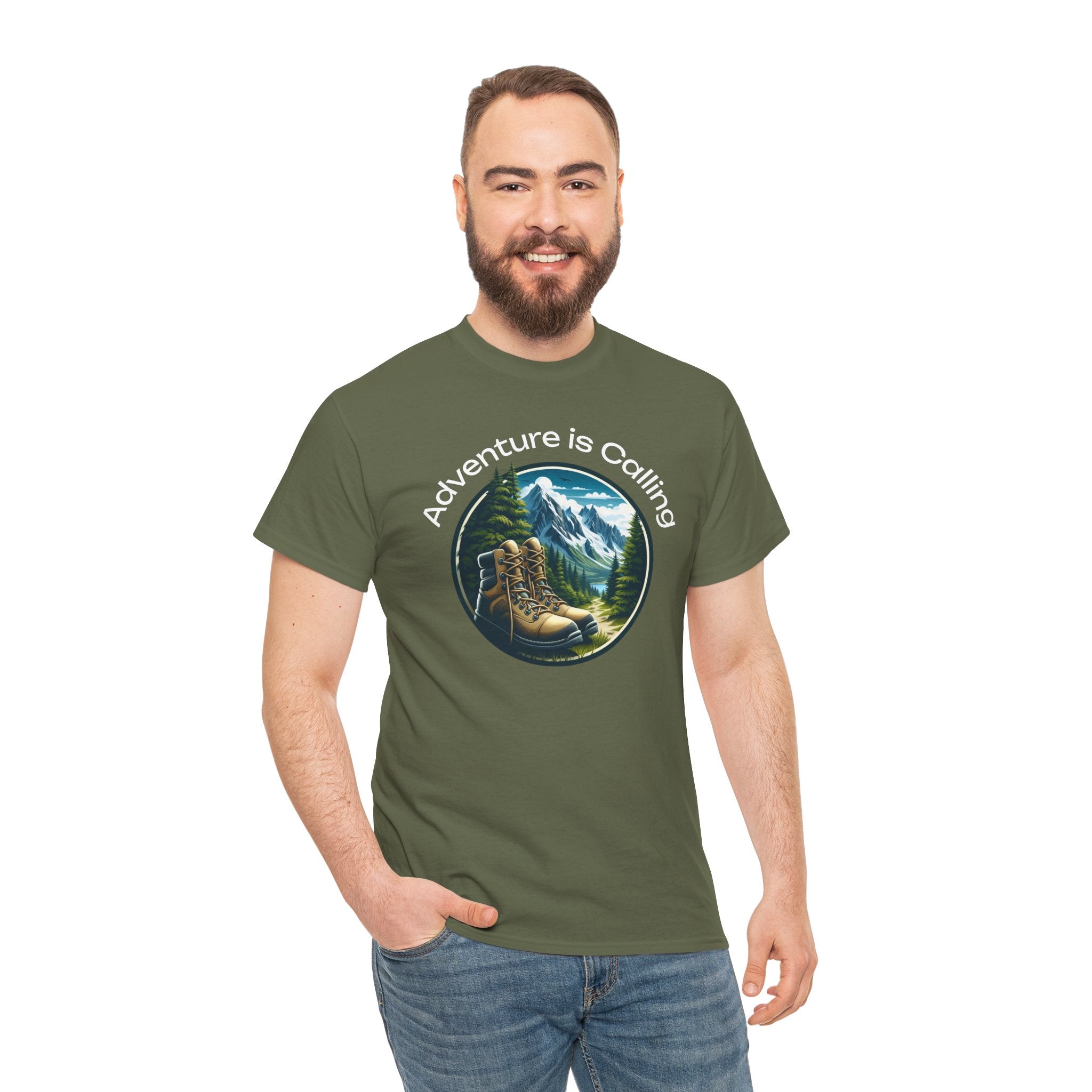 Adventure Is Calling Hiking T‑Shirt — Mountain Boots Outdoor Tee