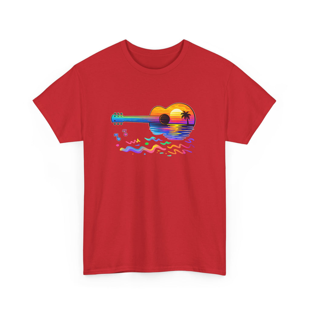 Guitar Sunset T-Shirt — Retro Tropical Sunrise Music Tee