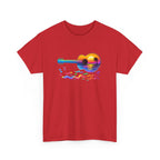 Guitar Sunset T-Shirt — Retro Tropical Sunrise Music Tee