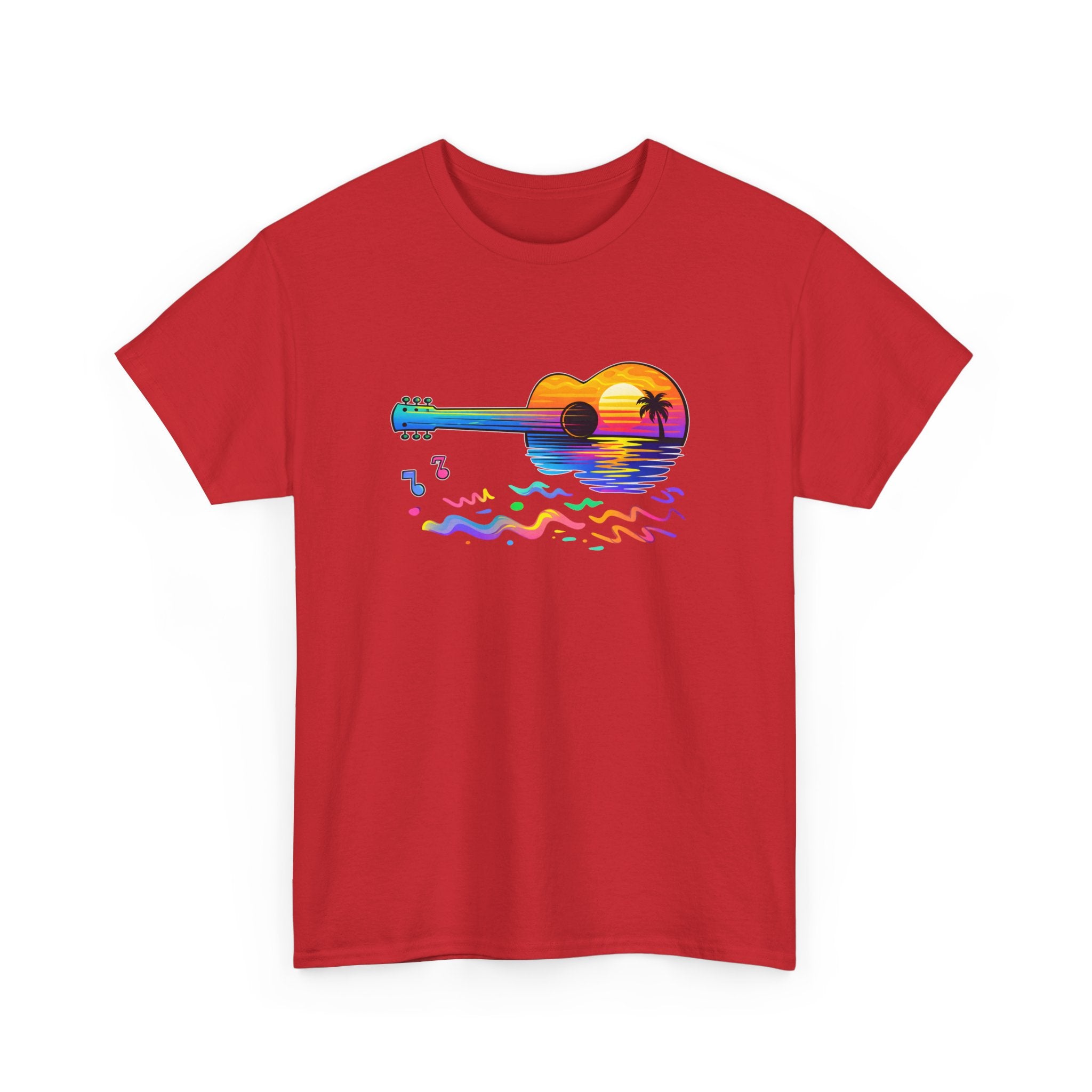 Guitar Sunset T-Shirt — Retro Tropical Sunrise Music Tee