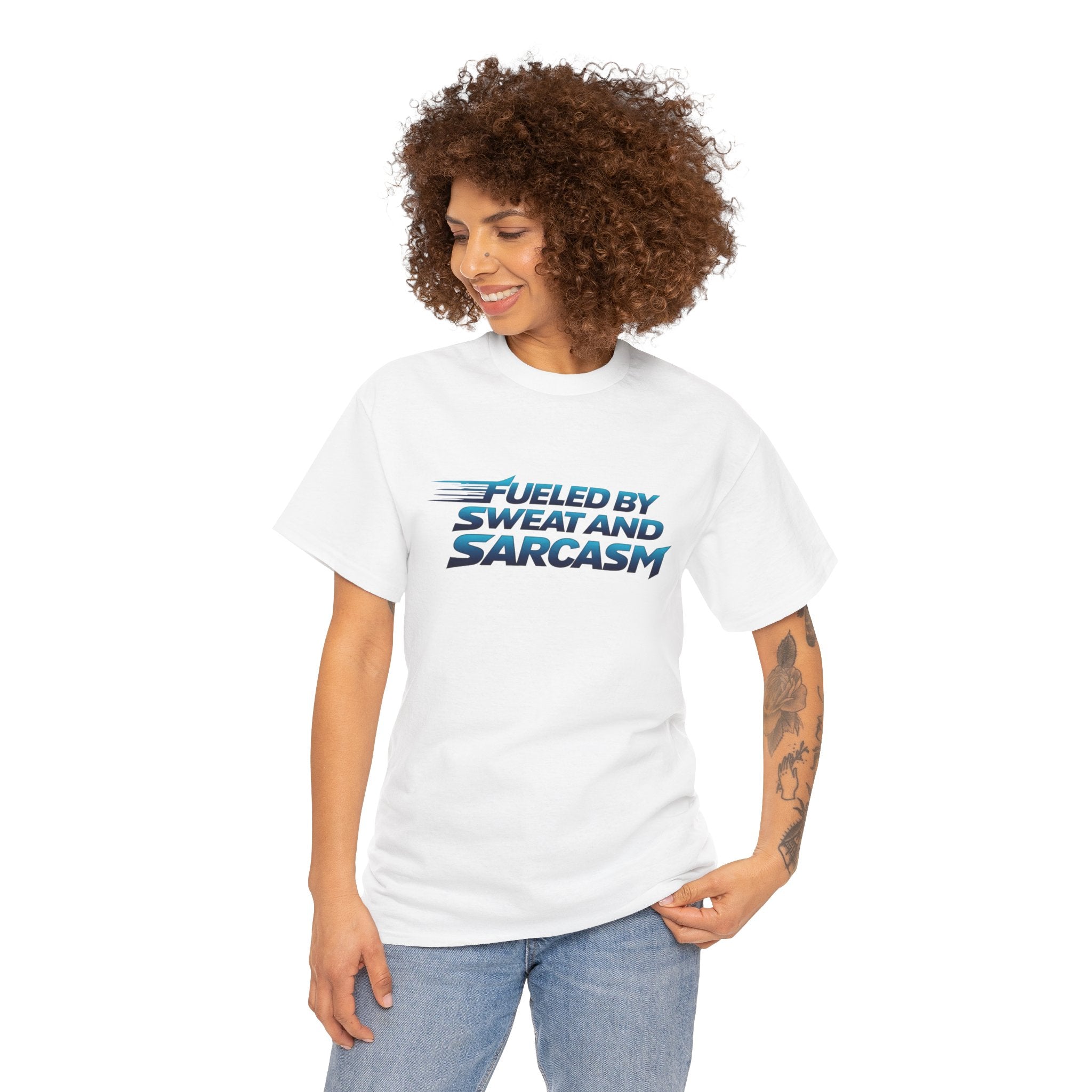 Fueled By Sweat and Sarcasm T-Shirt — Funny Gym Shirt for Workout Lovers