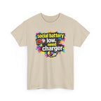 Social Battery Low Need Charger T-Shirt — Funny Sarcastic Introvert Graphic Tee