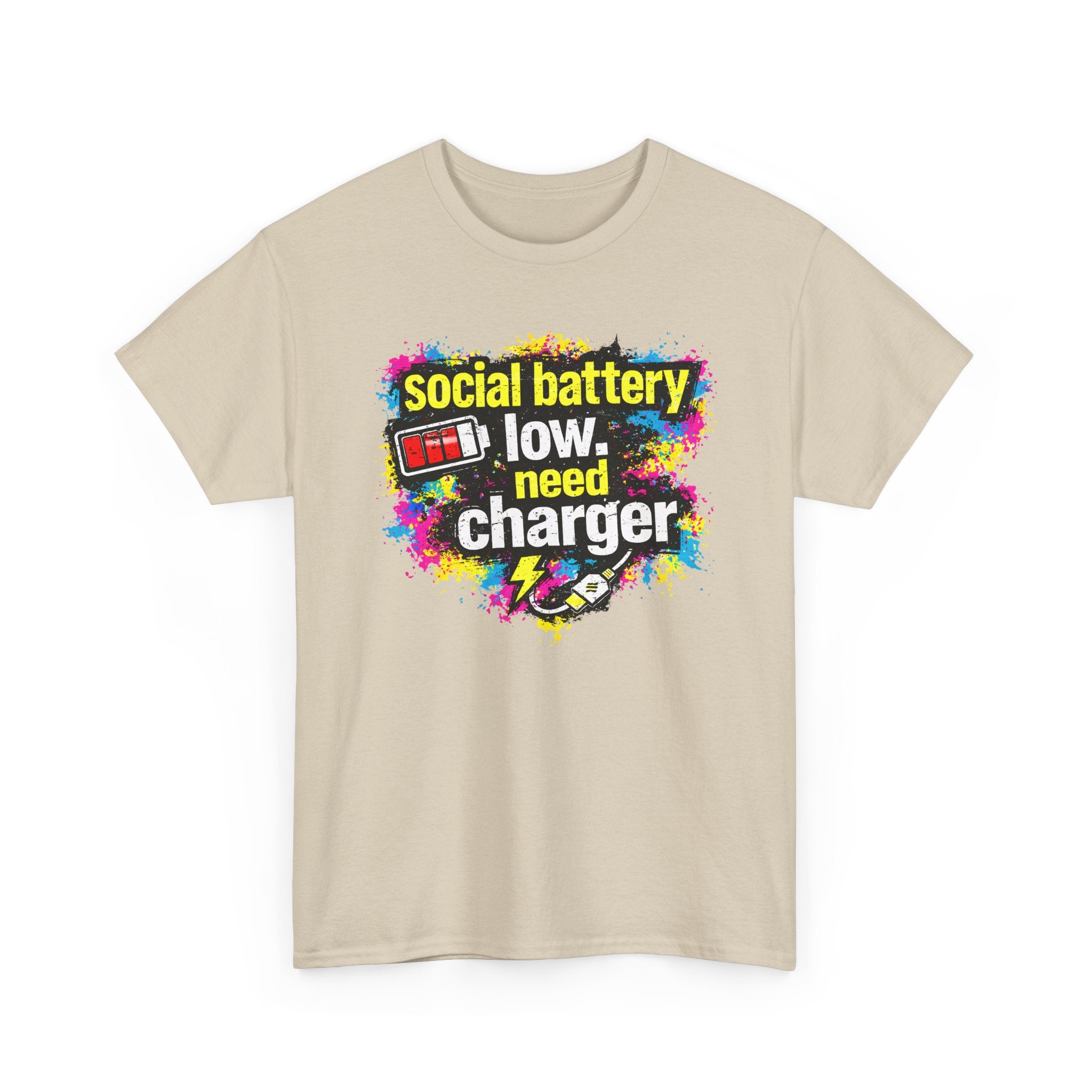Social Battery Low Need Charger T-Shirt — Funny Sarcastic Introvert Graphic Tee