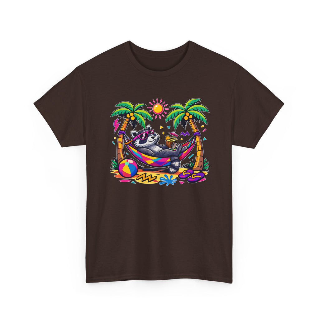 Beach Raccoon Hammock T‑Shirt — Tropical Summer Vibes Graphic Tee