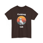 Fishing Lab T-Shirt — Retro Sunset Labrador Fishing Tee for Dog Lovers