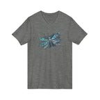 Dragonfly V-Neck Tee — Blue Glitter Floral Wing Graphic
