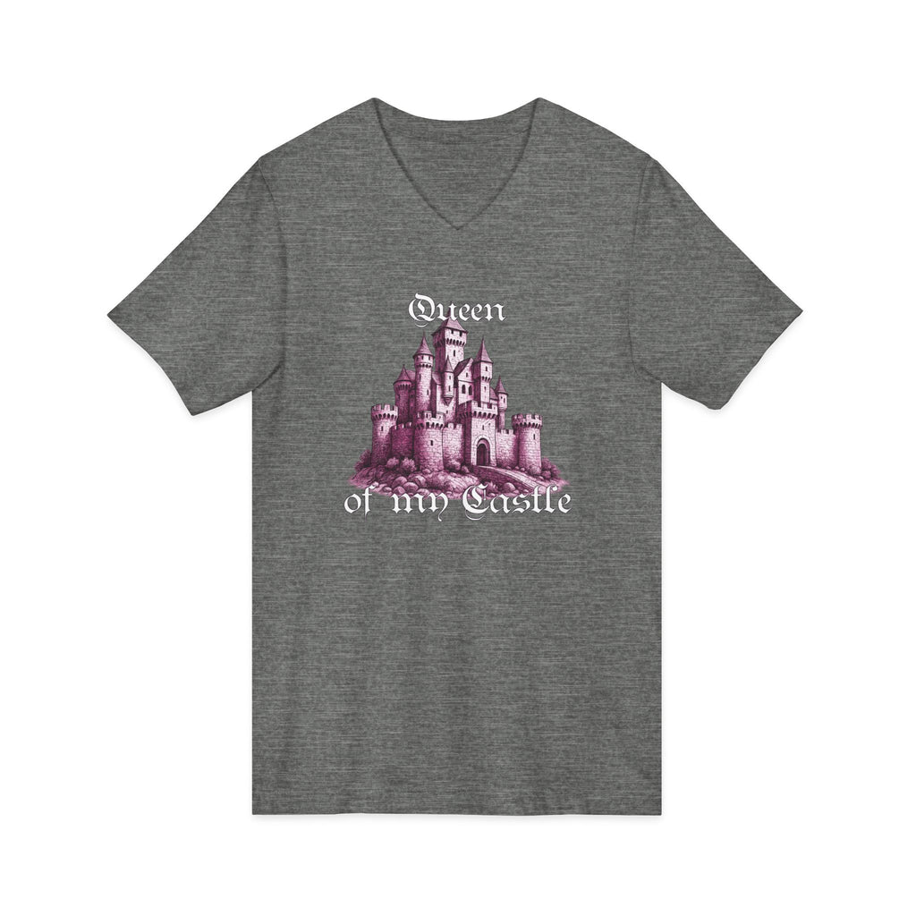 Fairytale Castle V-Neck Tee — 'Queen of My Castle' Vintage Castle Graphic