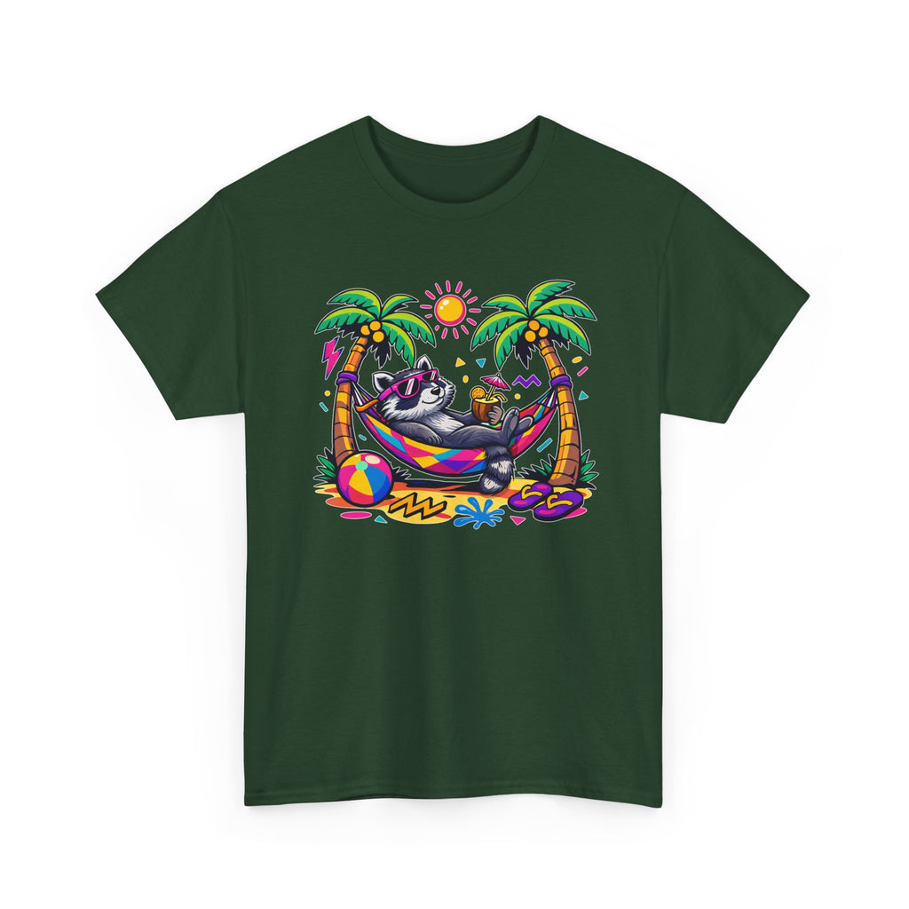 Beach Raccoon Hammock T‑Shirt — Tropical Summer Vibes Graphic Tee