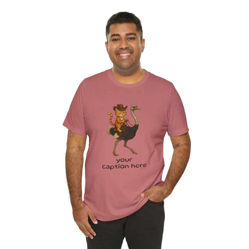 Cat Cowboy Riding Ostrich T-Shirt – Whimsical Western Animal Tee