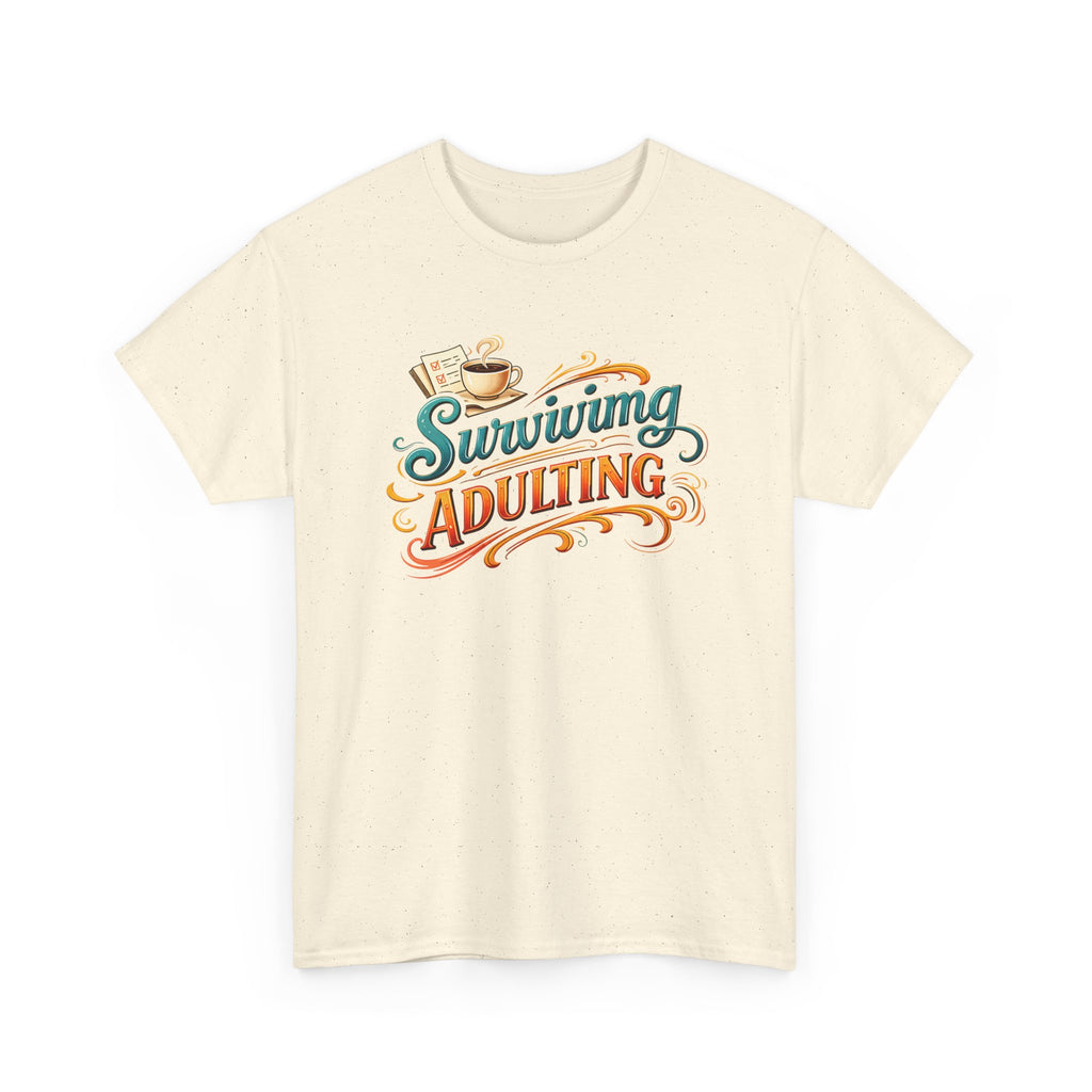 Surviving Adulting T-Shirt — Funny Retro Coffee Graphic Tee for Adults