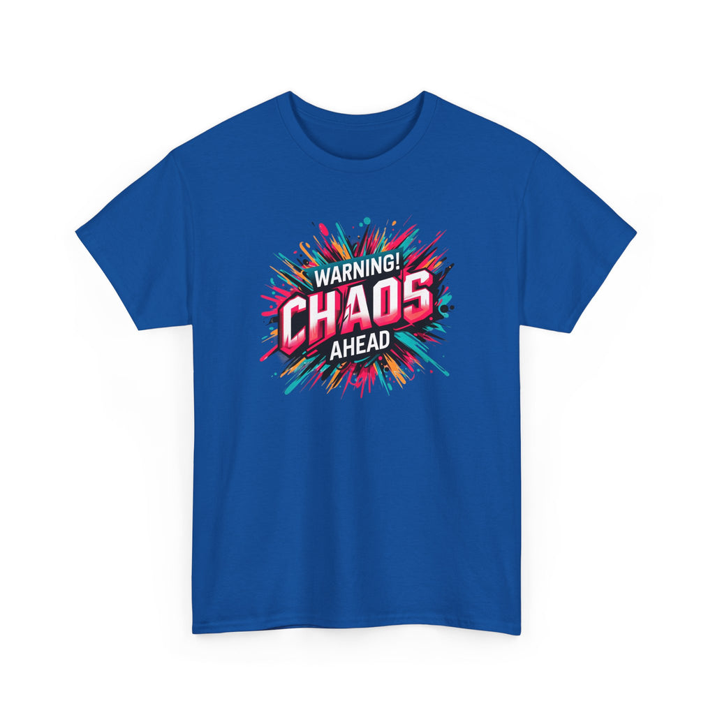 Chaos Ahead Graphic Tee — Warning! Colorful Explosion Design