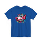 Chaos Ahead Graphic Tee — Warning! Colorful Explosion Design