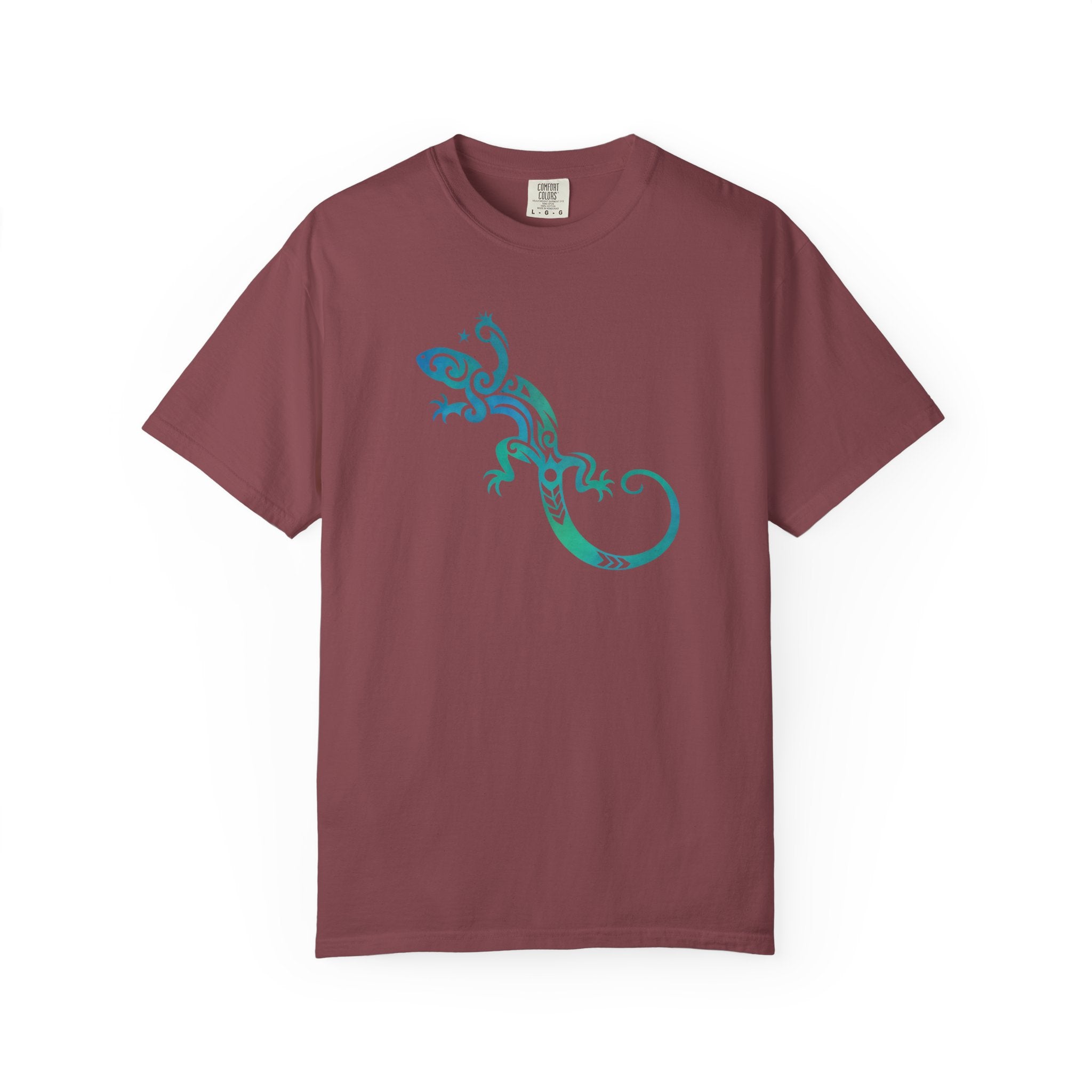 Tribal Lizard Graphic Tee — Blue Green Gecko T-Shirt