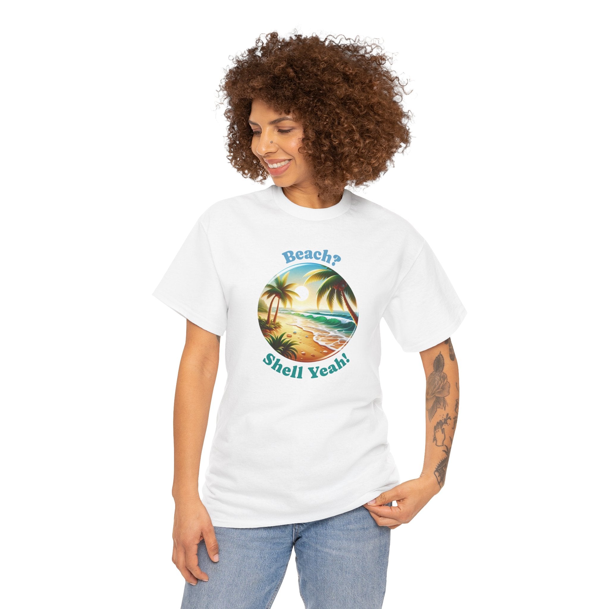 Beach? Shell Yeah! Tropical Sunset Summer Beach T-Shirt