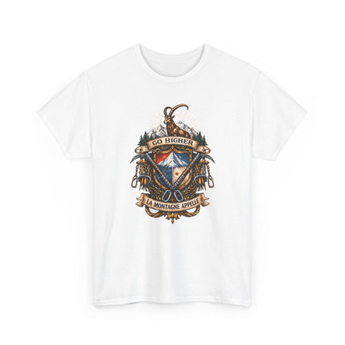 Adventure Crest T-Shirt — "Go Higher" Mountain Climbing Graphic Tee