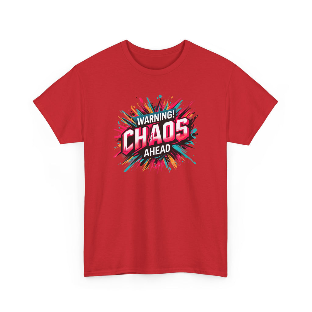 Chaos Ahead Graphic Tee — Warning! Colorful Explosion Design