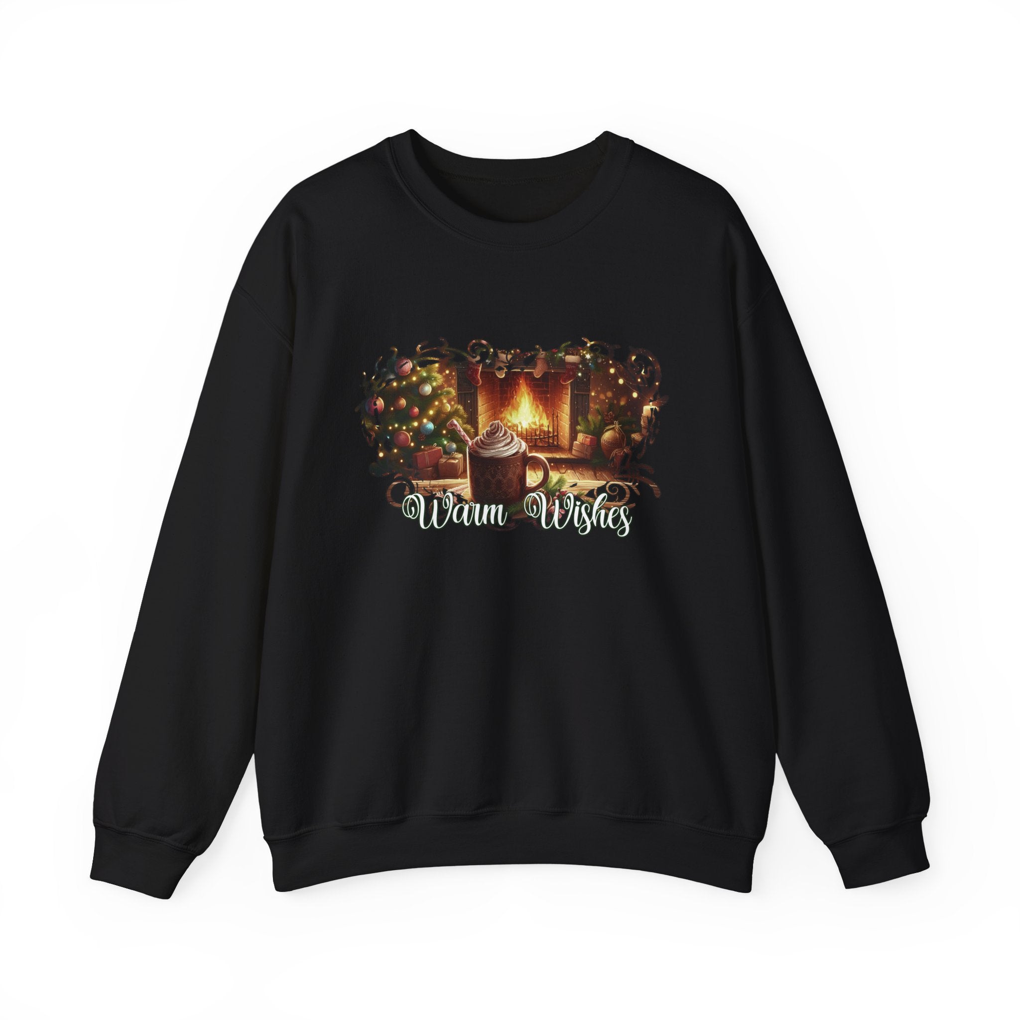 Christmas Fireplace Sweatshirt – Cozy Holiday Crewneck with Hot Cocoa & Tree