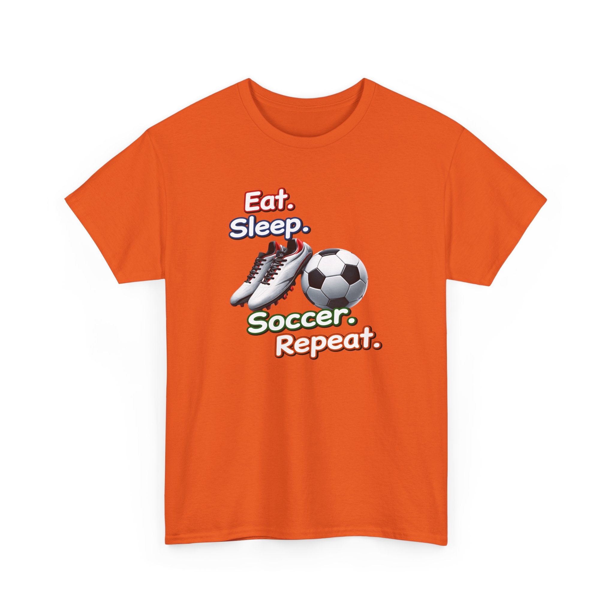 Soccer T-Shirt — "Eat. Sleep. Soccer. Repeat." Graphic Tee for Players & Fans
