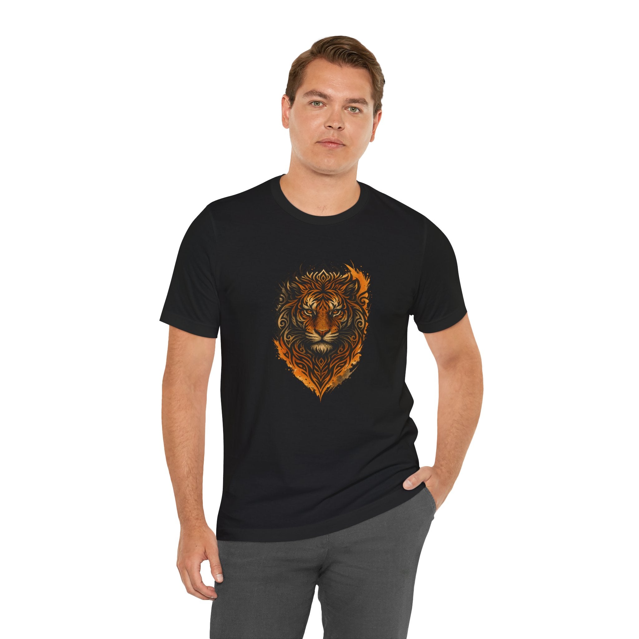 Tiger Flame Graphic T-Shirt — Tribal Tiger Head Design