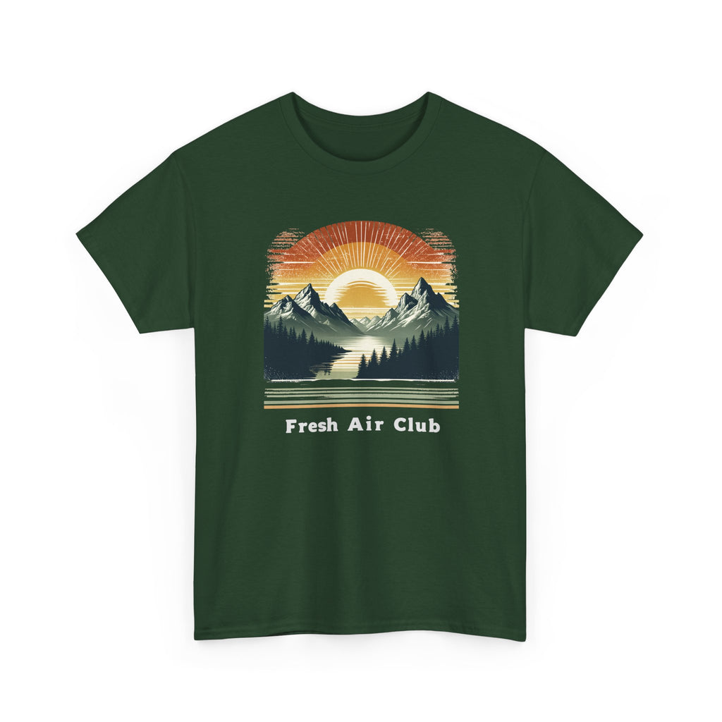Fresh Air Club Mountain Sunset T-Shirt — Retro Outdoor Adventure Tee