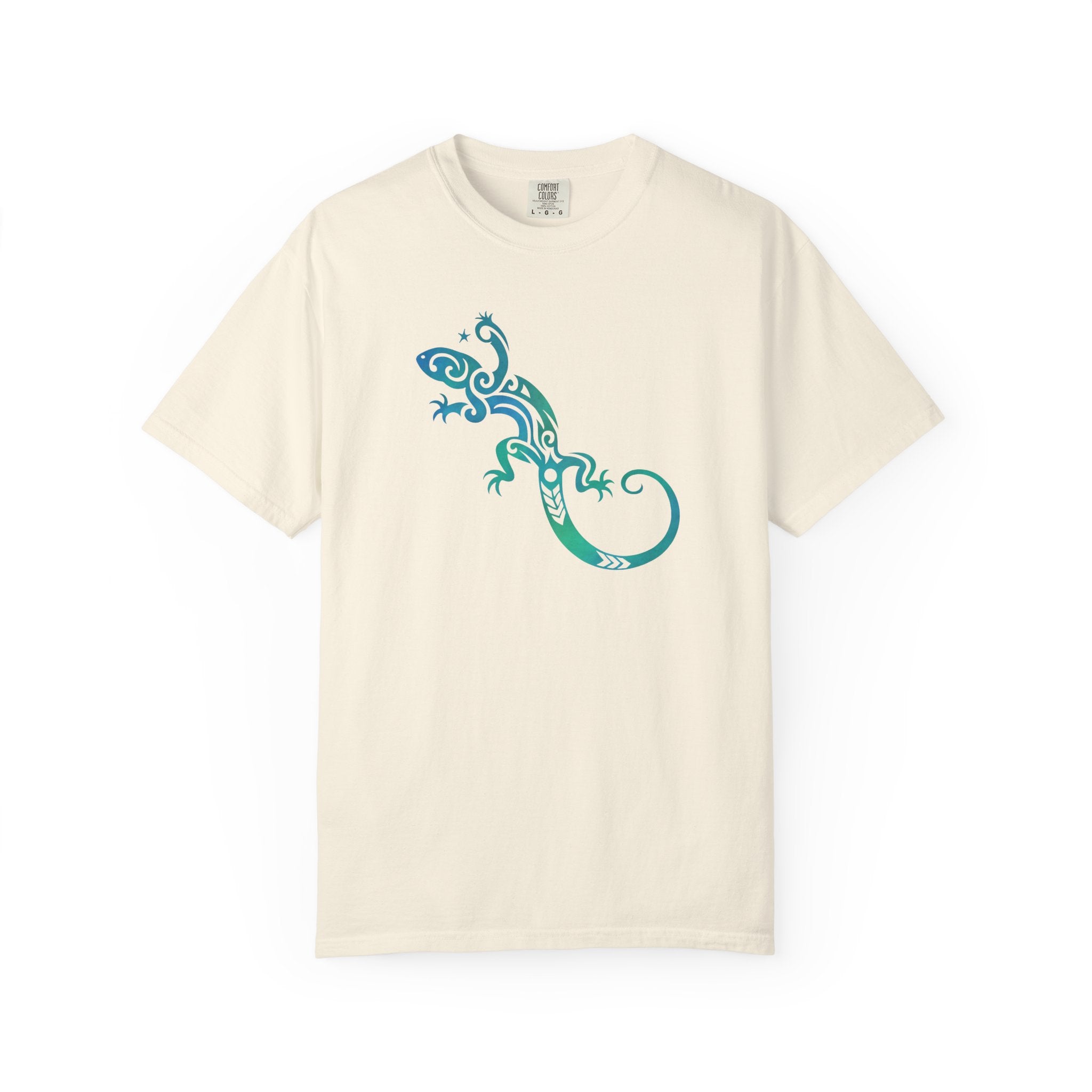 Tribal Lizard Graphic Tee — Blue Green Gecko T-Shirt