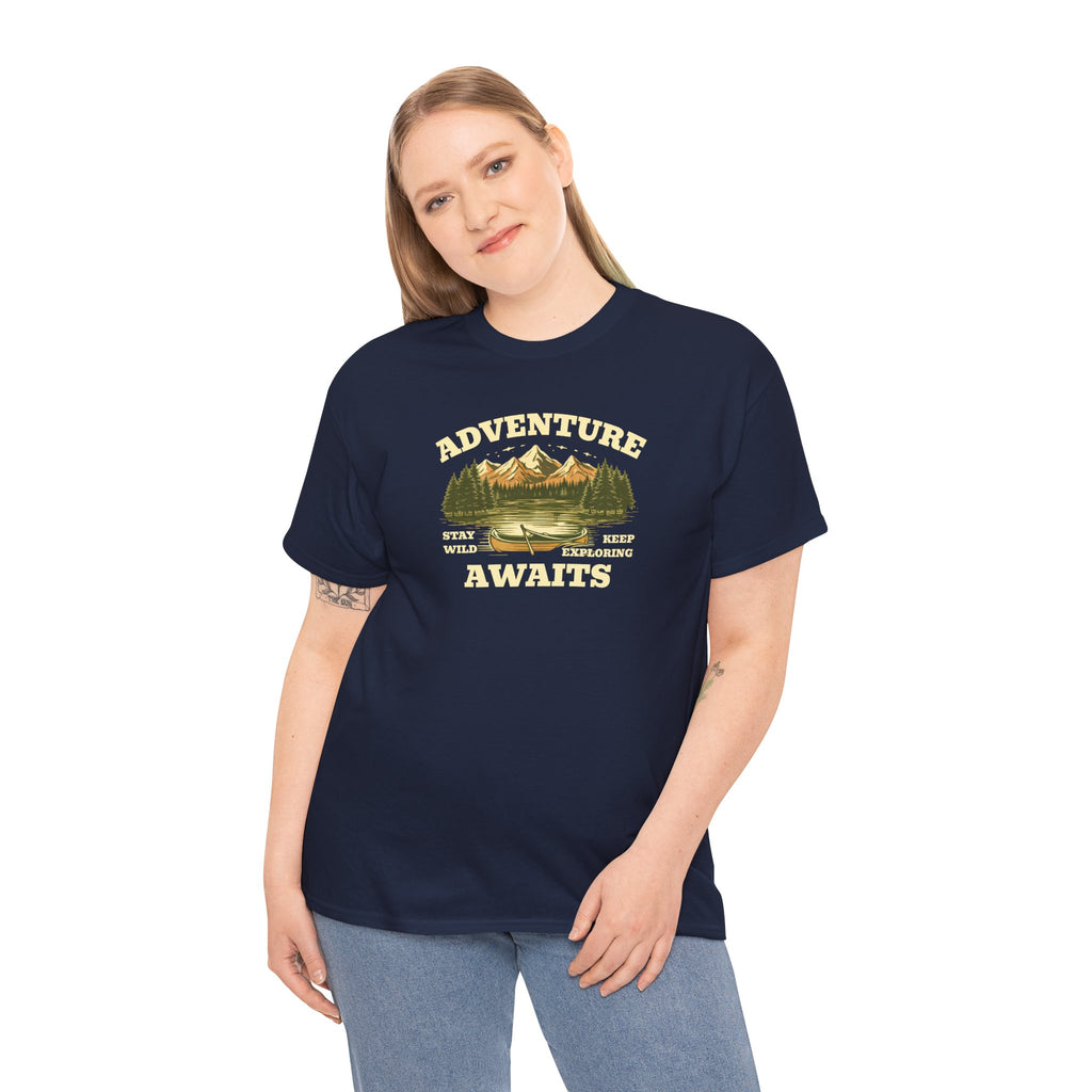 Adventure Awaits T-Shirt — Vintage Mountain Canoe Graphic Tee