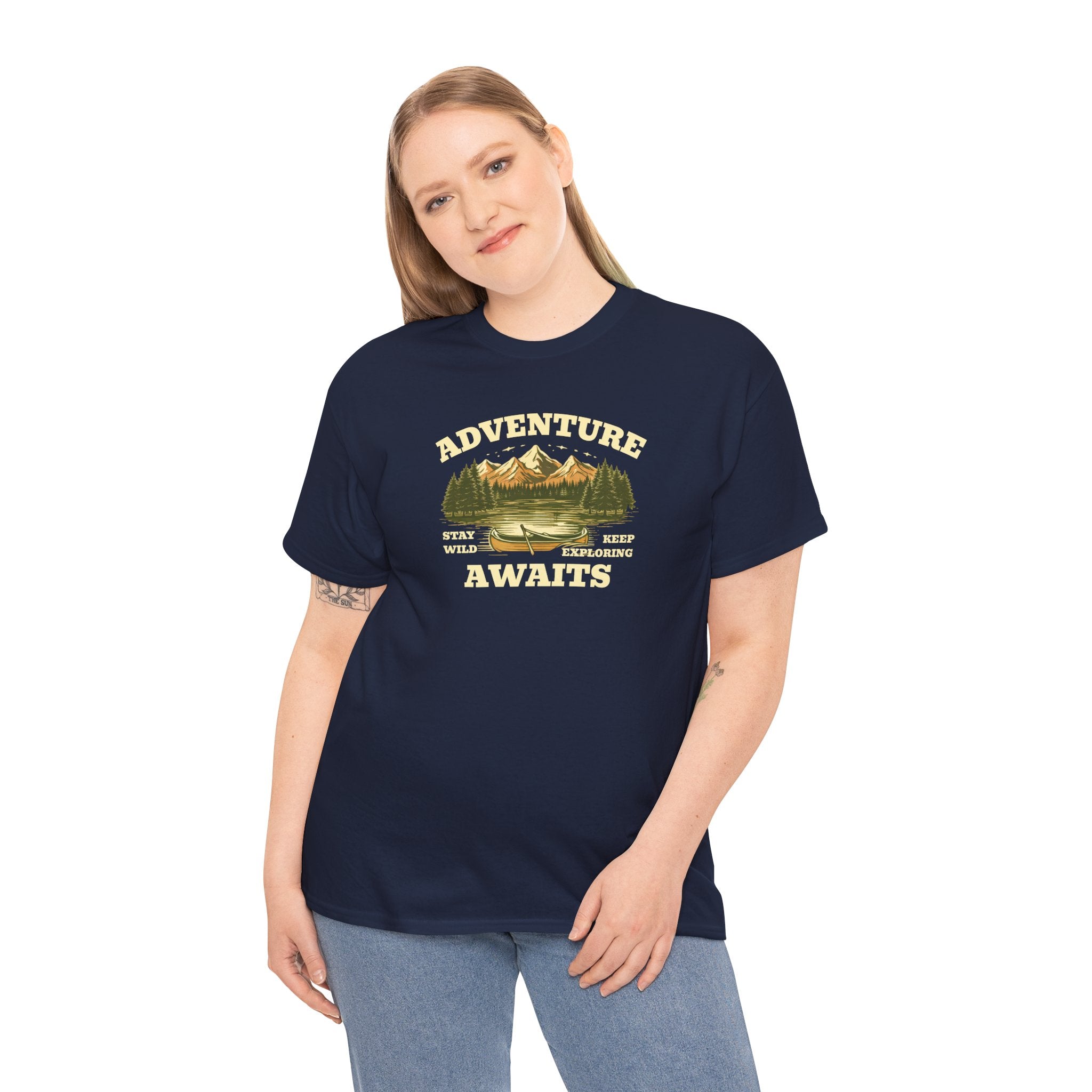 Adventure Awaits T-Shirt — Vintage Mountain Canoe Graphic Tee