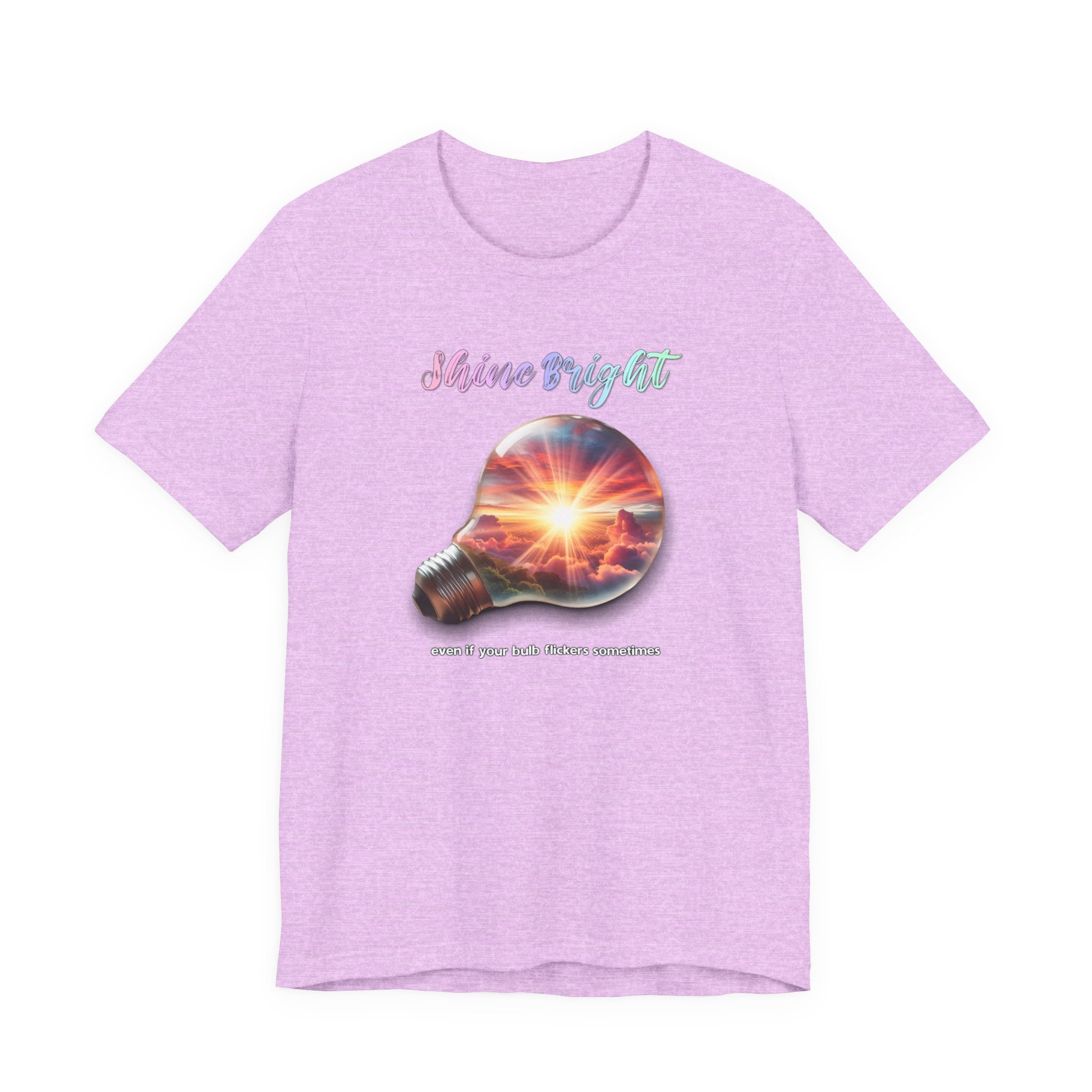 Shine Bright Lightbulb Graphic Tee — Inspirational Sunrise Design