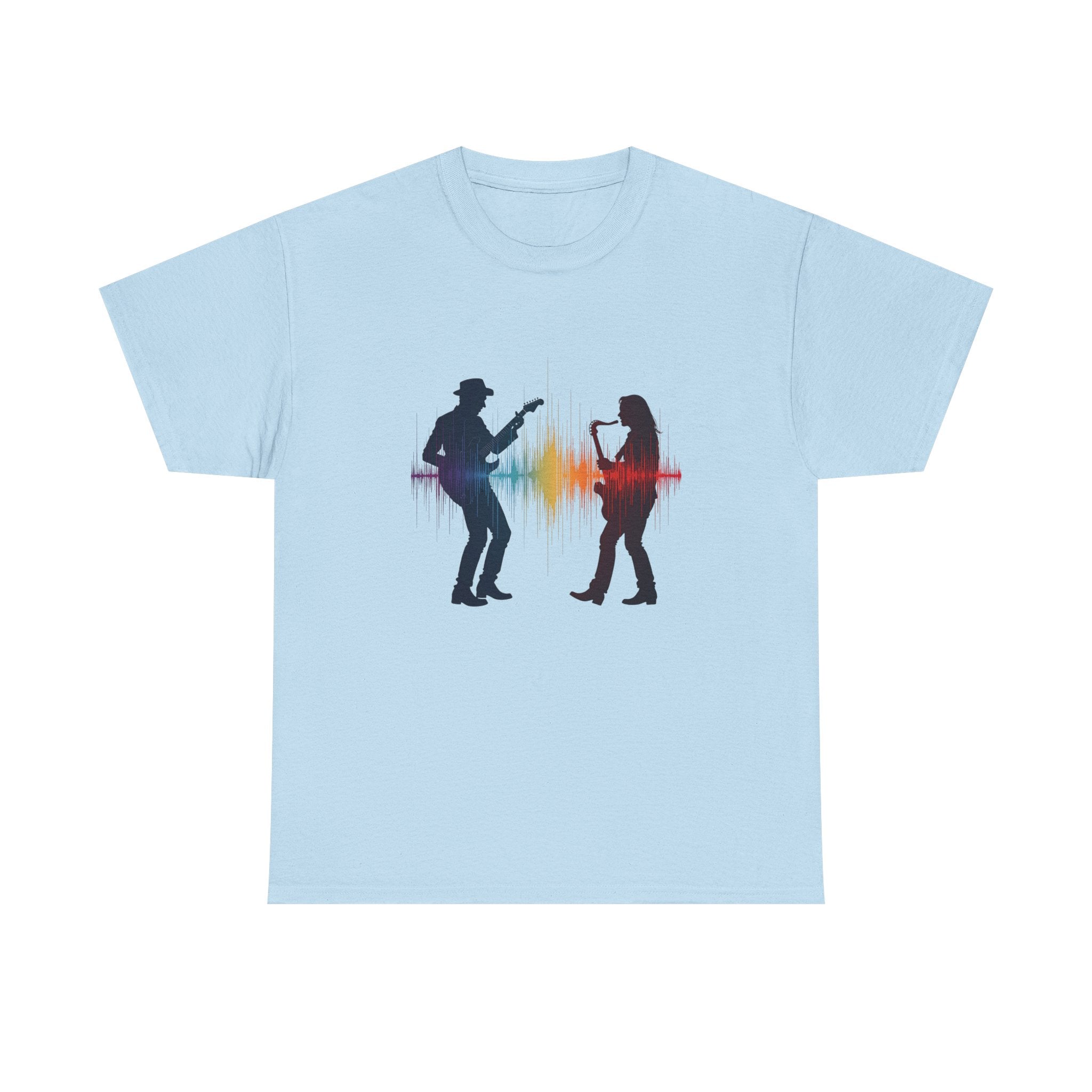 Music Lovers T‑Shirt – Guitarist & Singer Silhouette with Colorful Soundwave