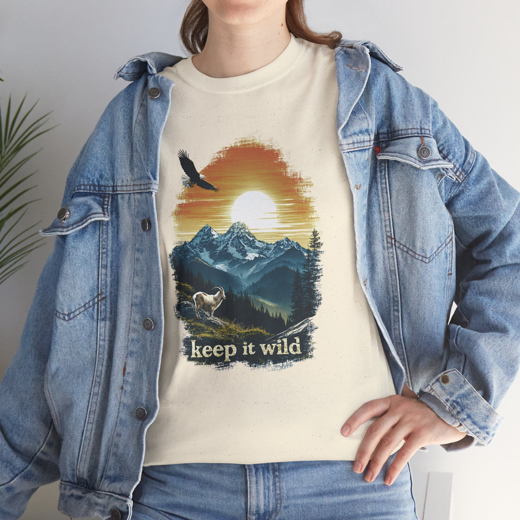 Keep It Wild T-Shirt — Sunset Eagle & Mountain Goat Tee For Nature Lovers