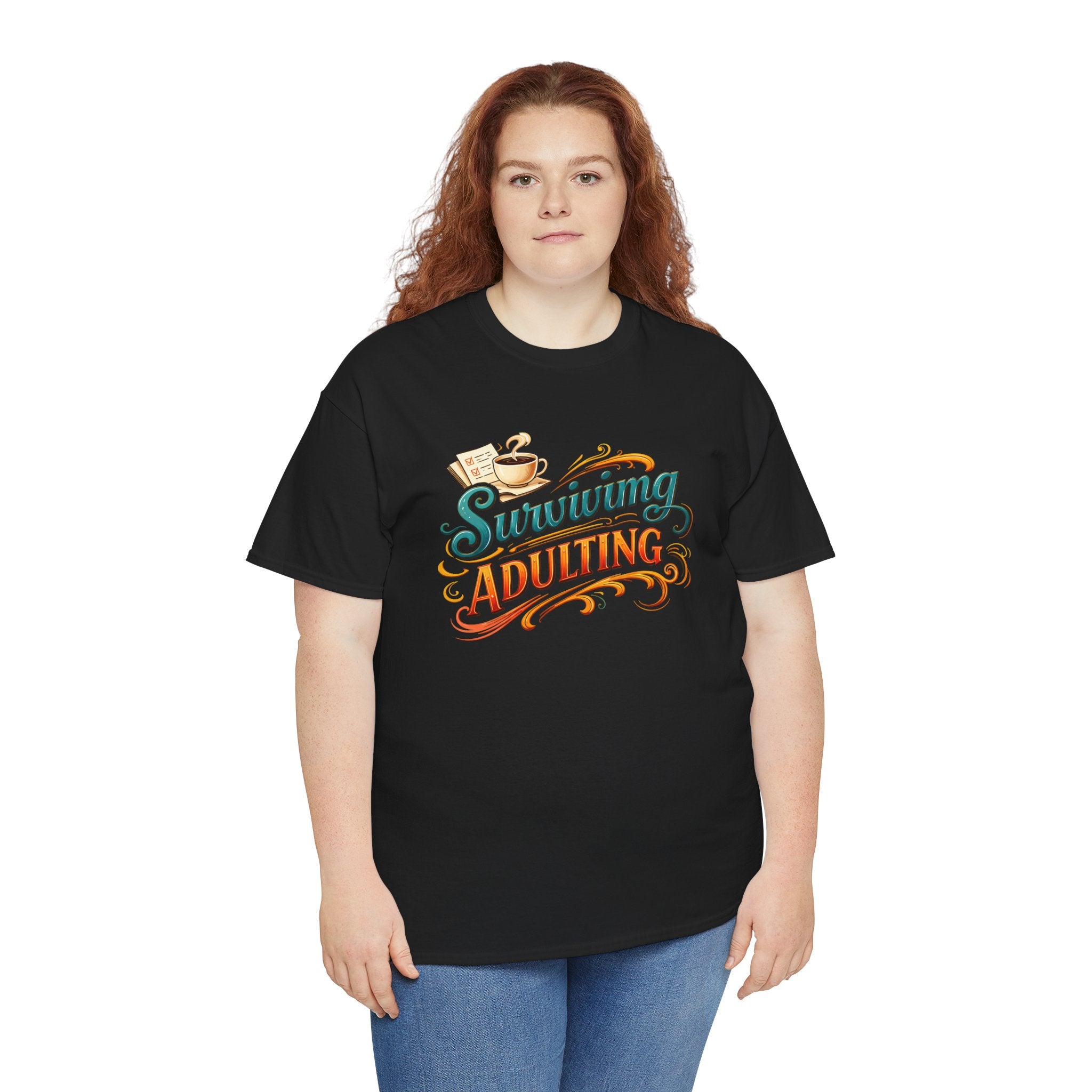 Surviving Adulting T-Shirt — Funny Retro Coffee Graphic Tee for Adults