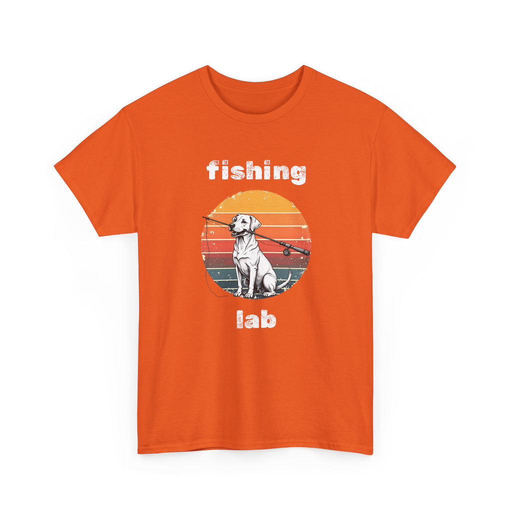 Fishing Lab T-Shirt — Retro Sunset Labrador Fishing Tee for Dog Lovers
