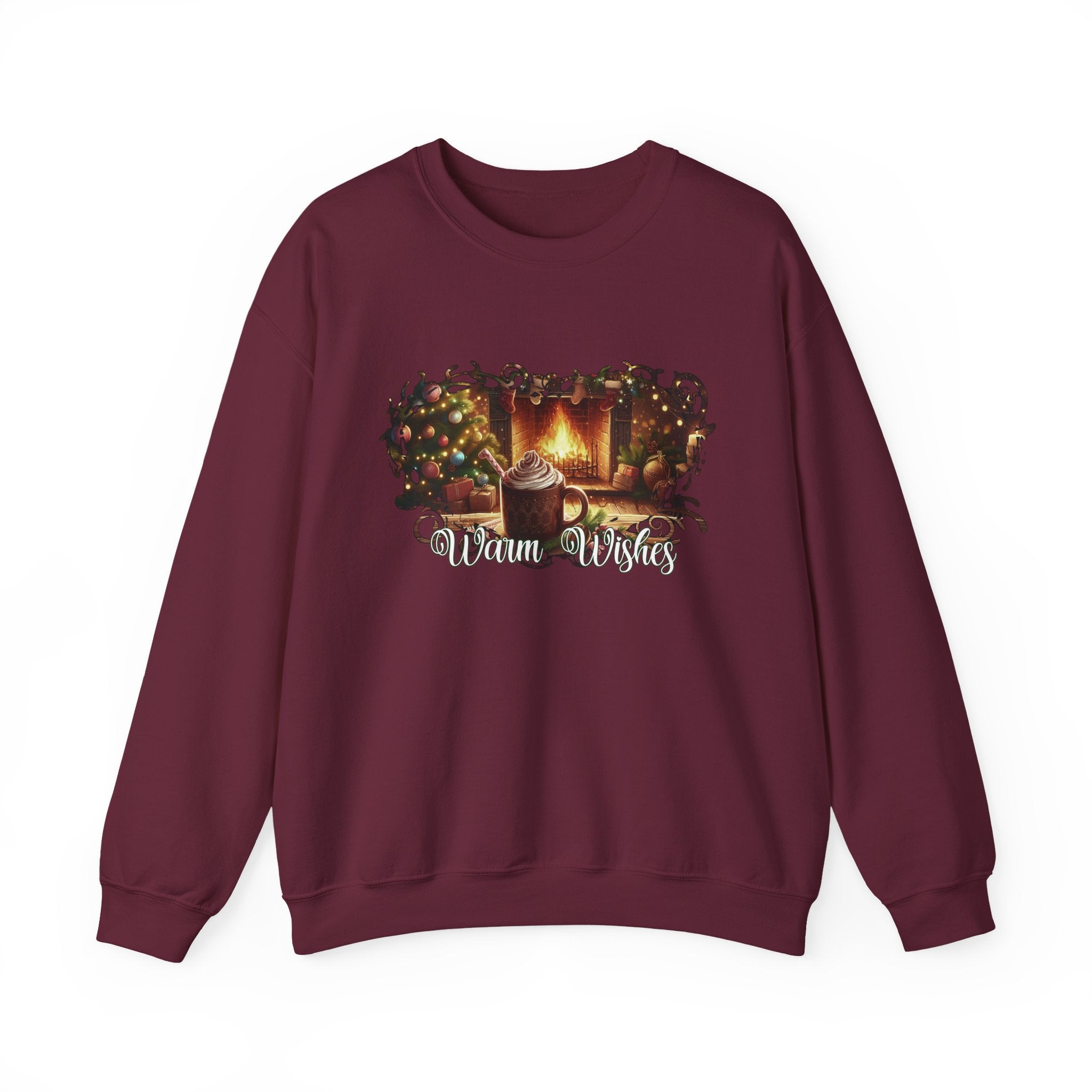 Christmas Fireplace Sweatshirt – Cozy Holiday Crewneck with Hot Cocoa & Tree