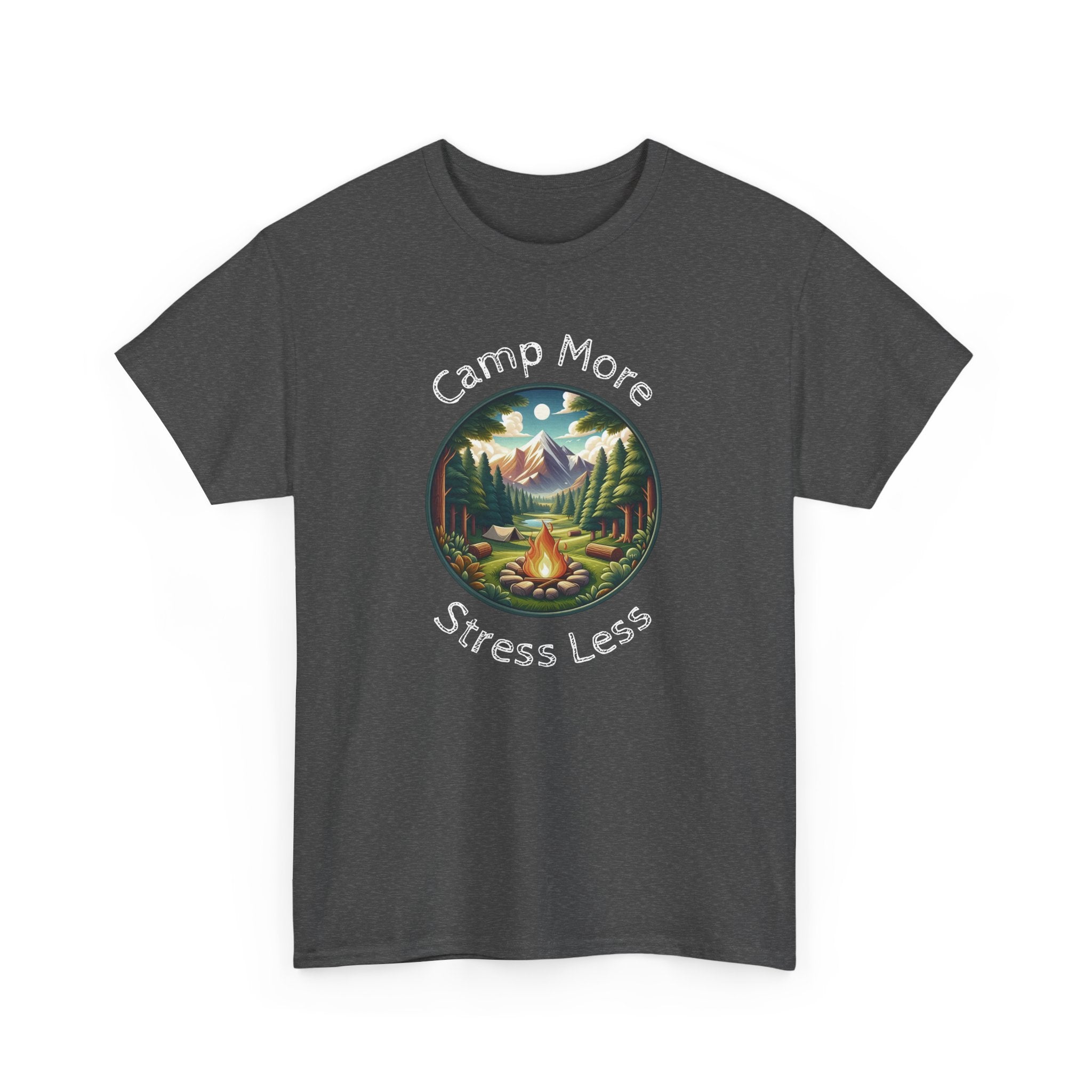 Camp More Stress Less T-Shirt — Outdoor Camping Nature Graphic Tee