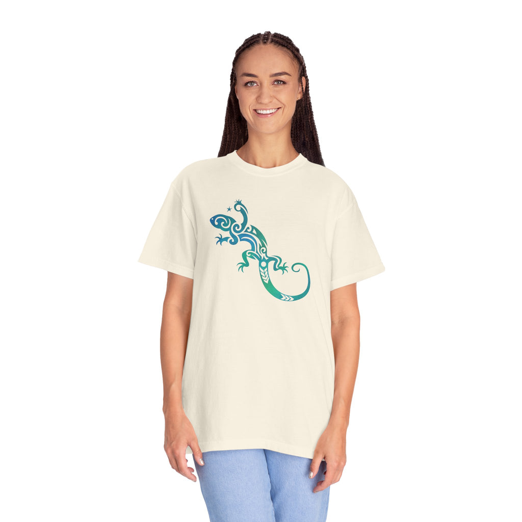 Tribal Lizard Graphic Tee — Blue Green Gecko T-Shirt
