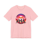 Retro Sunset Dancing Dogs T-Shirt — Vintage Rainbow Skyline Graphic Tee