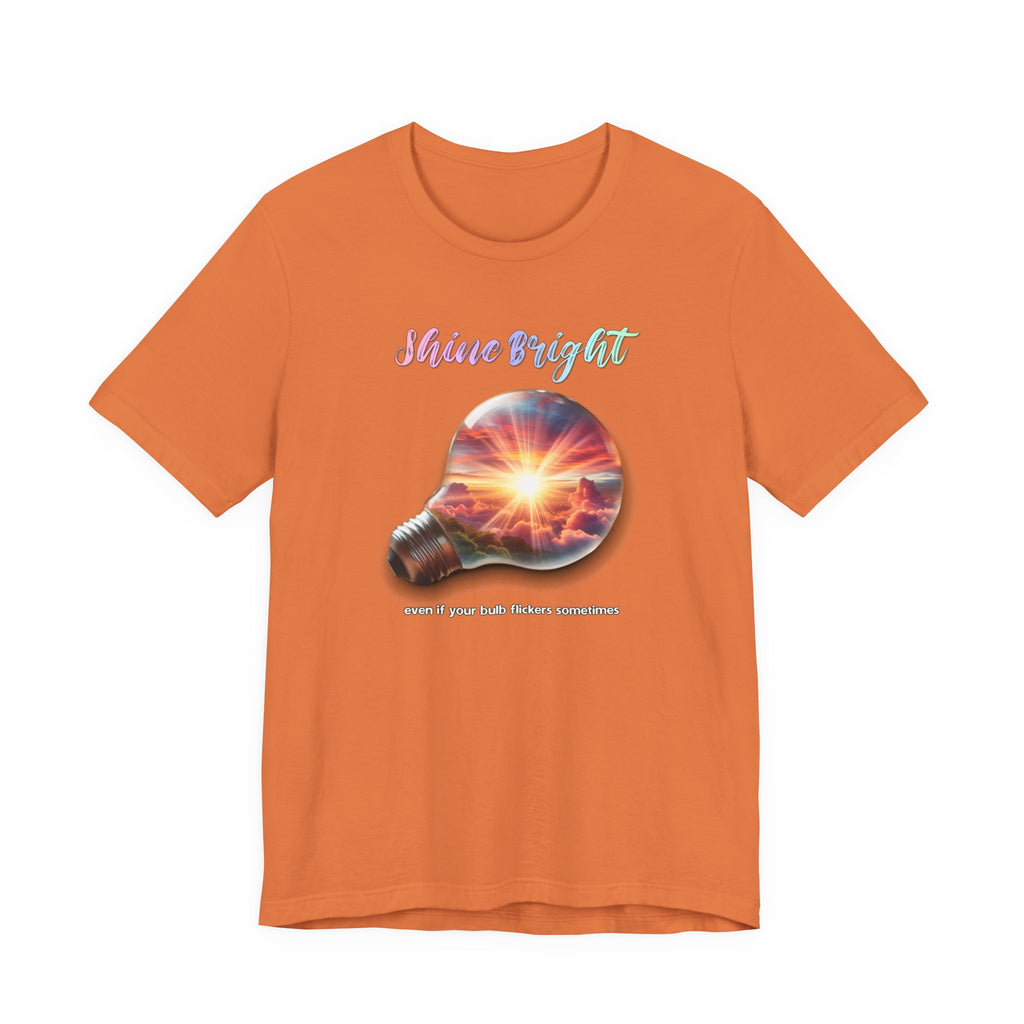Shine Bright Lightbulb Graphic Tee — Inspirational Sunrise Design