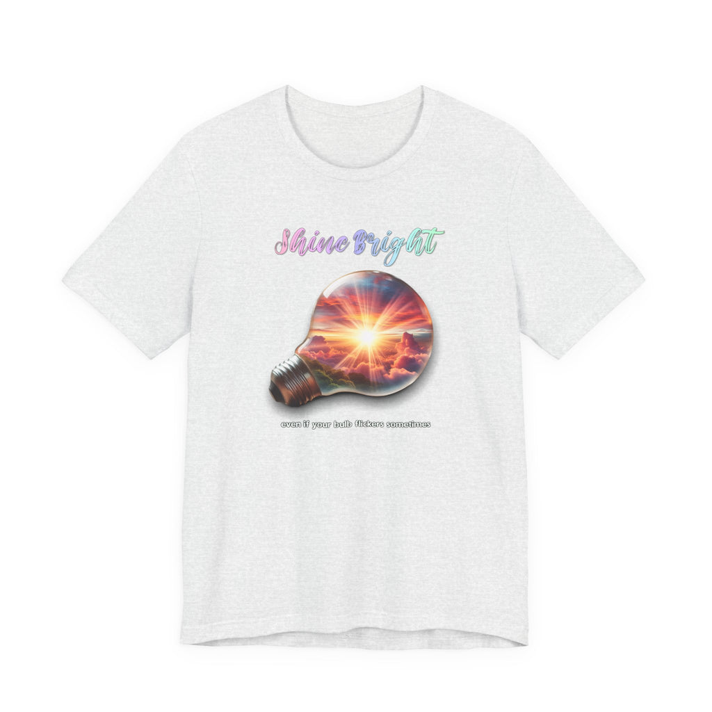 Shine Bright Lightbulb Graphic Tee — Inspirational Sunrise Design