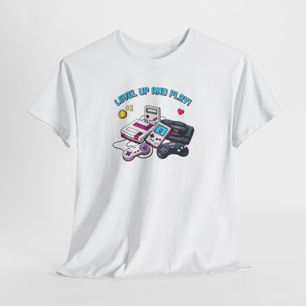 Level Up Retro Gaming T‑Shirt — Vintage Game Console Graphic Tee