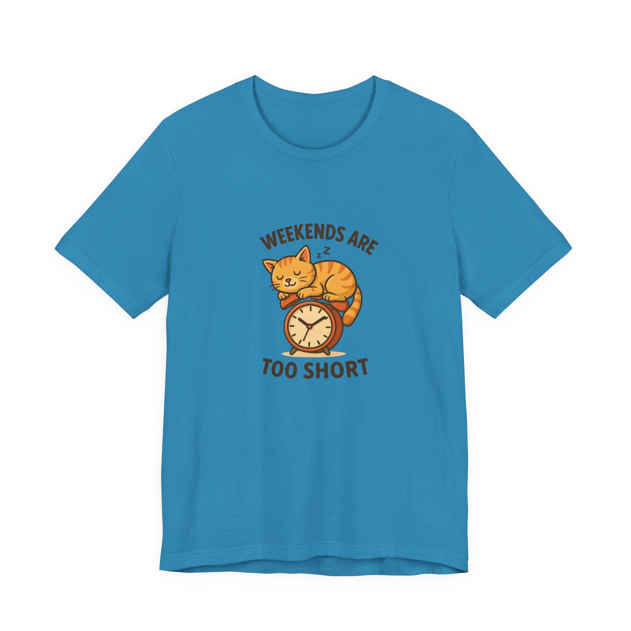 Weekend Are Too Short Cat T-Shirt — "Weekends Are Too Short" Cute Cat on Clock Tee