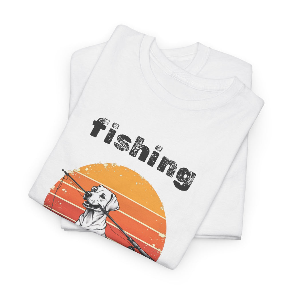 Fishing Lab T-Shirt — Retro Sunset Labrador Fishing Tee for Dog Lovers