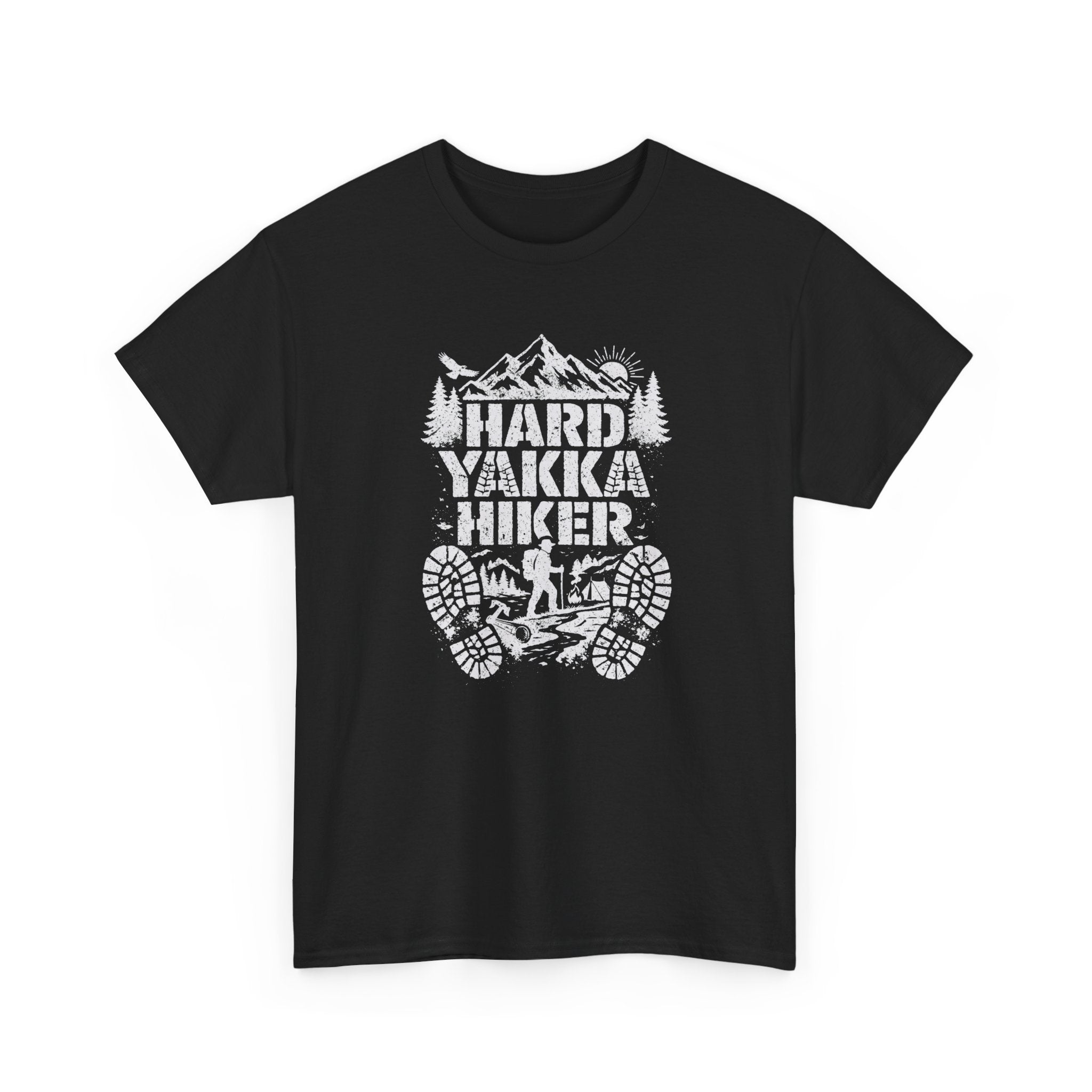 Hard Yakka Hiker T-Shirt — Outdoor Hiking Tee with Mountain Bootprint Design